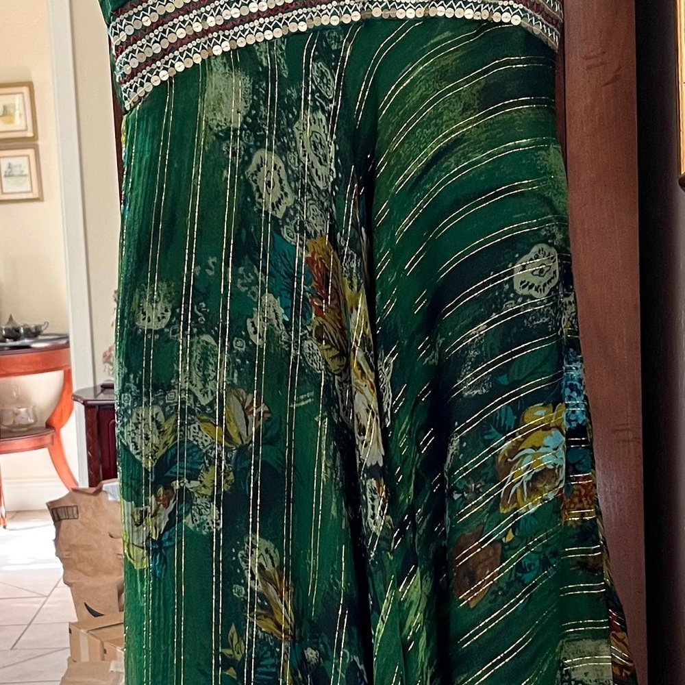Papillon cocktail dress beautiful emerald green floral print size medium-Nice!!
